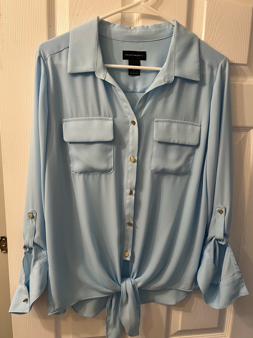 Investments Pale Blue Tie-Front Button Down Shirt